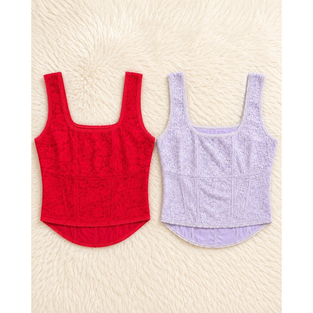 Victorias Secret PINK Lace Corset Tank Top Bundle Large Red Purple Y2K Fairy - Picture 3 of 5